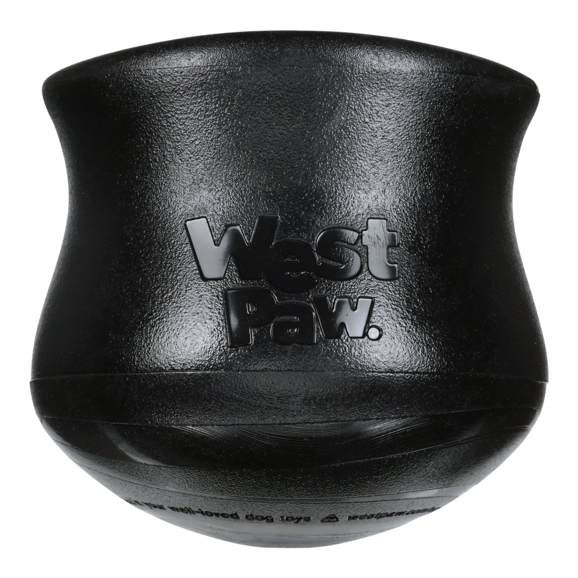 Toppl Halloween dog toy by West Paw, black rubber hollow ball with embossed logo on Tampa Home & Garden Store