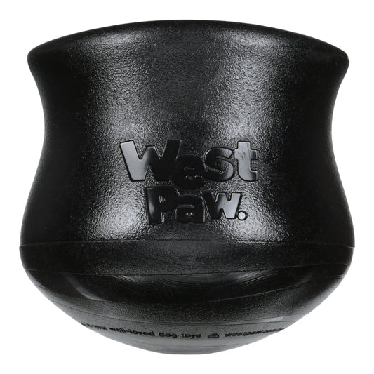 Toppl Halloween dog toy by West Paw, black rubber hollow ball with embossed logo on Tampa Home & Garden Store