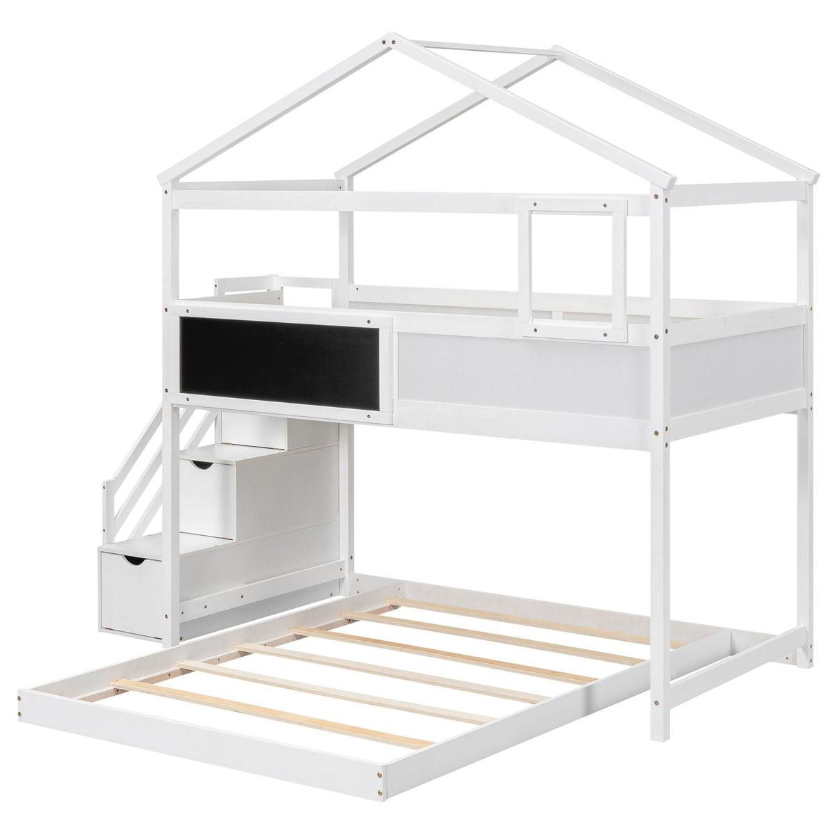 House Style Bunk Bed by HouseOfZazla with storage staircase white frame and built-in drawers on Tampa Home & Garden Store