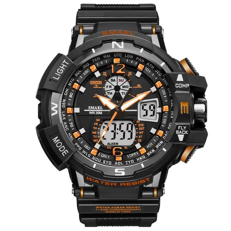 SMAEL sport digital-analog watch with LED display black orange military 50m water resistant on Tampa Home & Garden Store