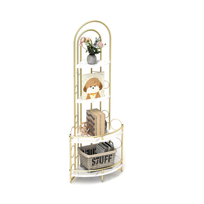 Gold 4-Tier Corner Bookshelf, Modern Style, Plant Stand with Metal Frame - Tampa Home & Garden Store
