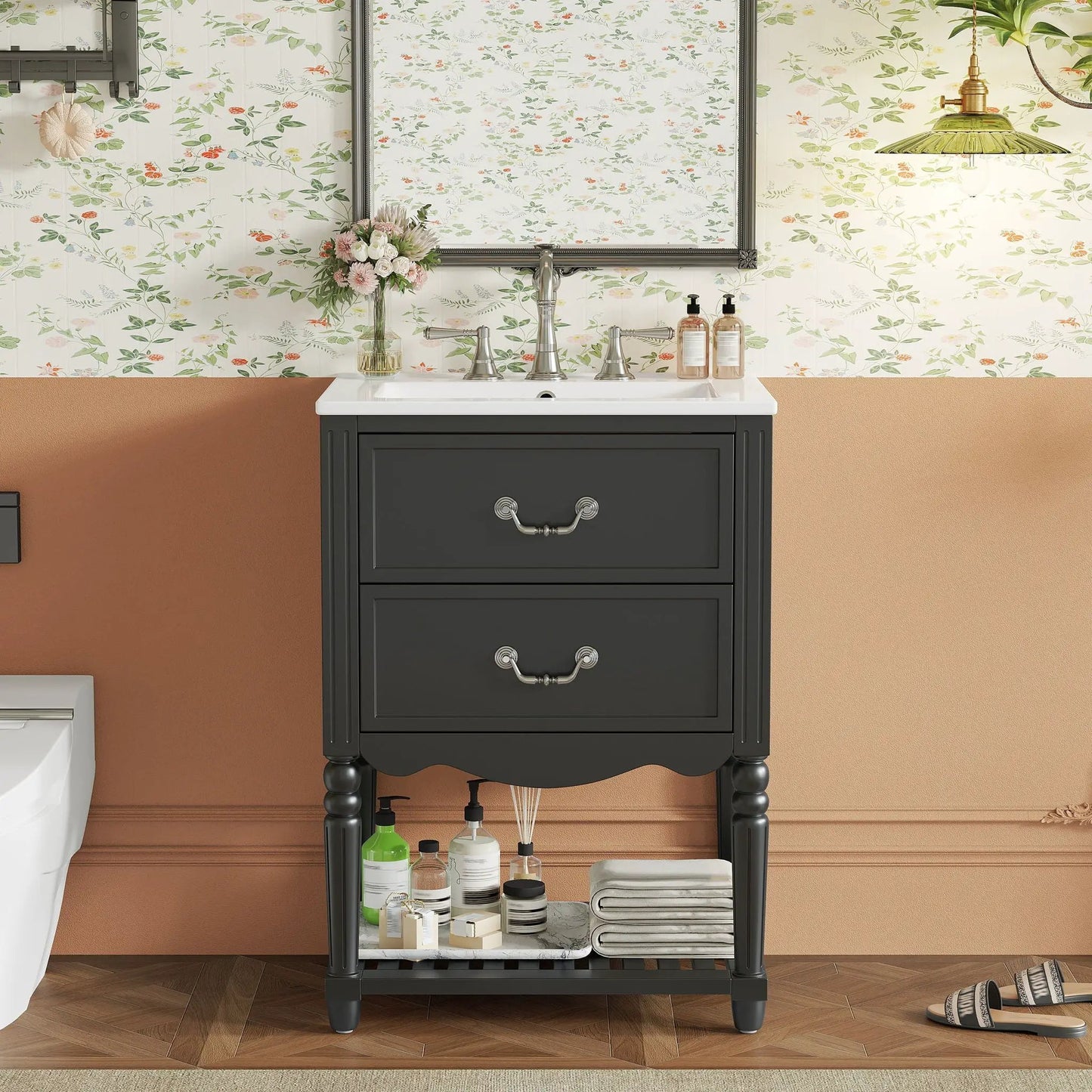 Wave Design Bathroom Vanity with Sink and Drawers
