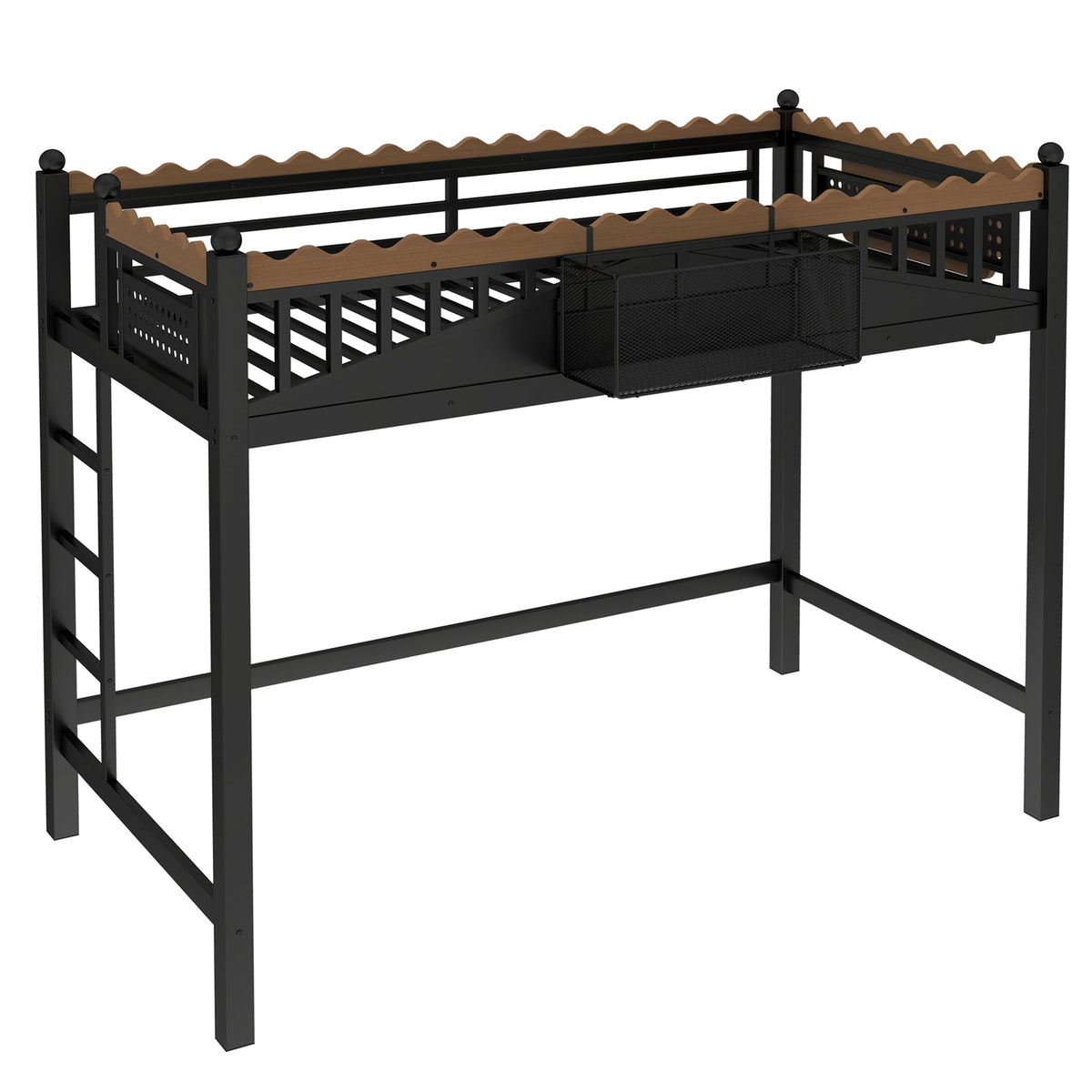 Twin XL Loft Bed with Ladders and Storage by HouseOfZazla, black metal frame with wood rails on Tampa Home & Garden Store