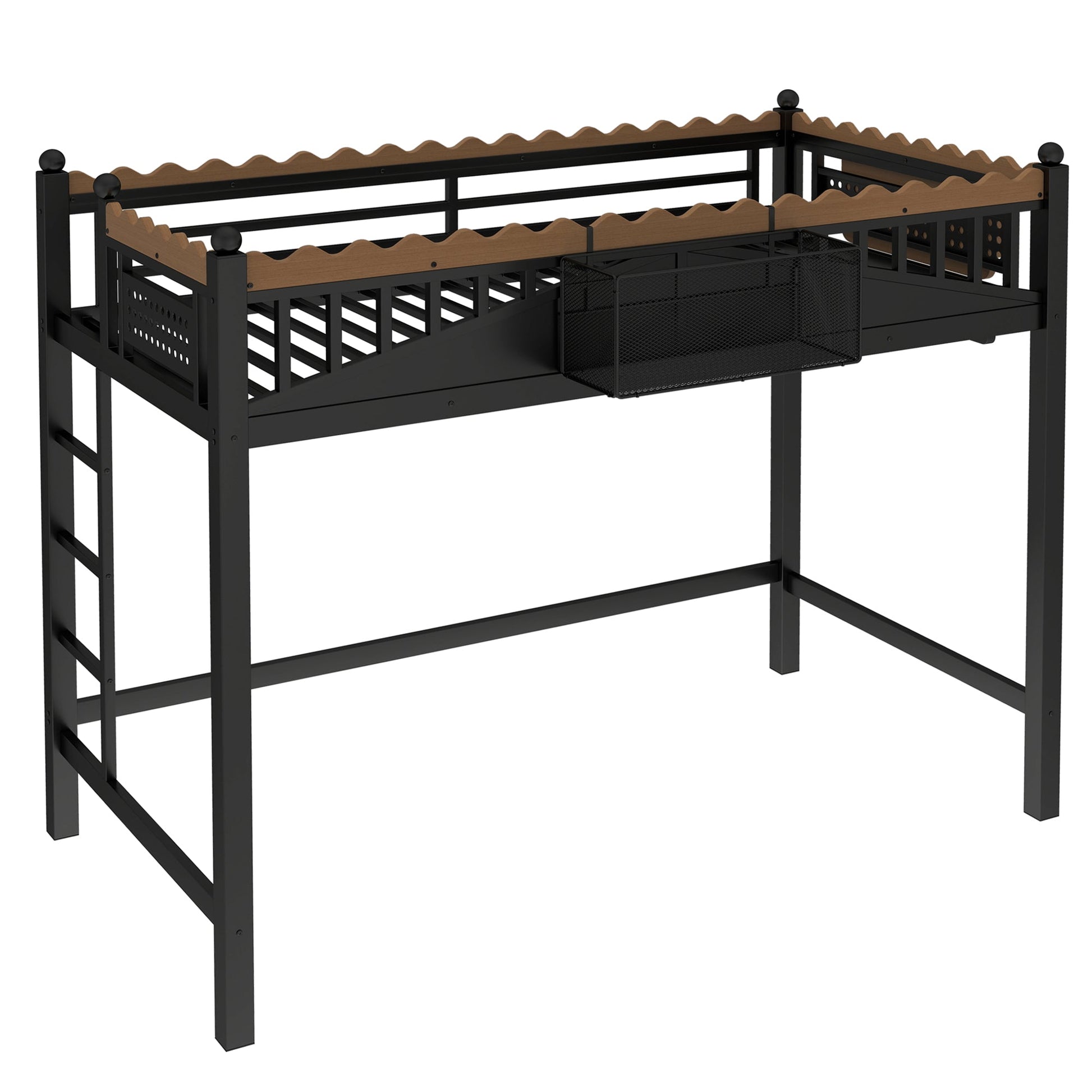 Twin XL Loft Bed with Ladders and Storage by HouseOfZazla, black metal frame with wood rails on Tampa Home & Garden Store