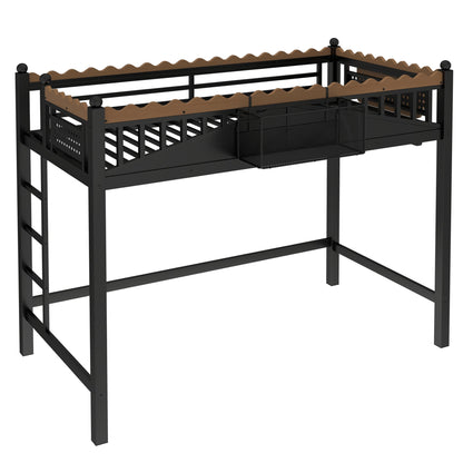 Twin XL Loft Bed with Ladders and Storage by HouseOfZazla, black metal frame with wood rails on Tampa Home & Garden Store