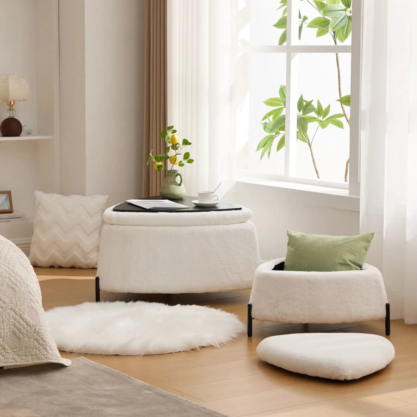 Upholstered Storage Ottoman With Reversible Lid