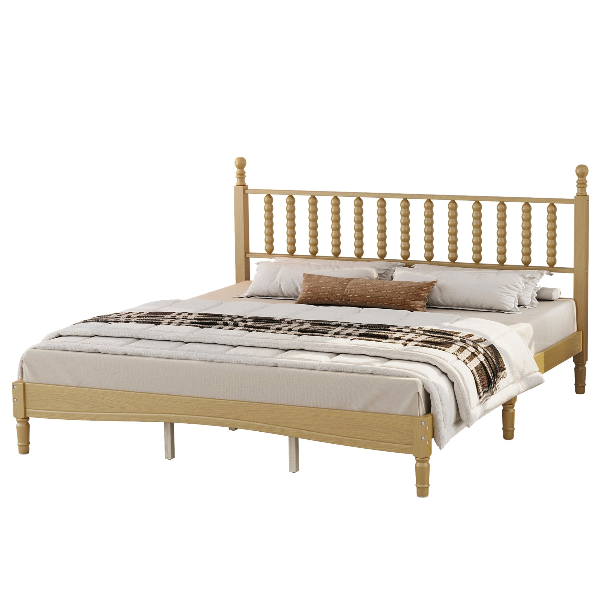 King size wood platform bed with gourd headboard in natural wood by HouseOfZazla on Tampa Home & Garden Store