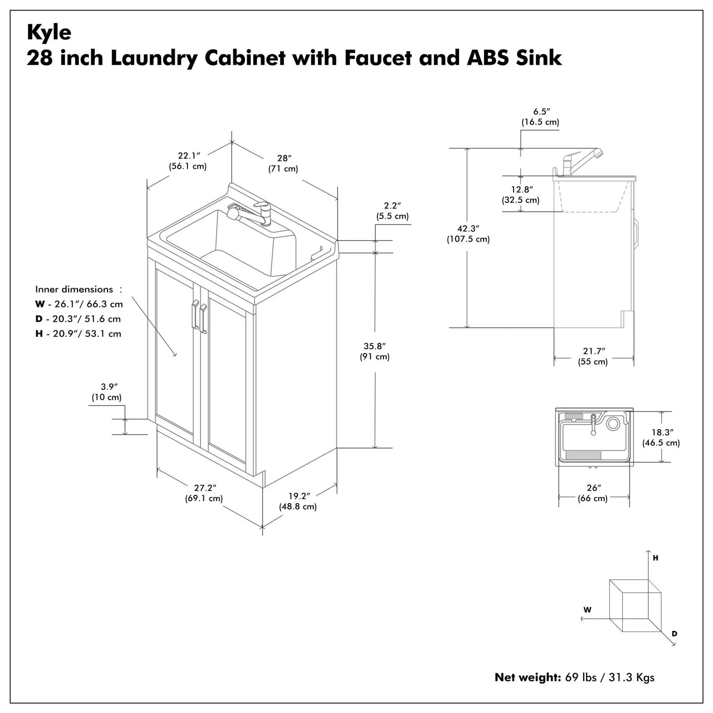 Kyle 28 inch laundry cabinet with faucet and ABS sink by Unique Piece Furniture on Tampa Home & Garden Store