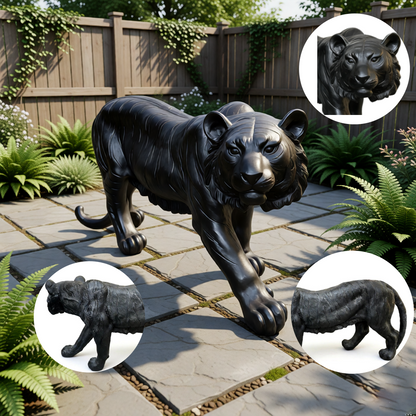 Simulated Black Tiger Resin Garden Statue sleek black finish garden sculpture on Tampa Home & Garden Store