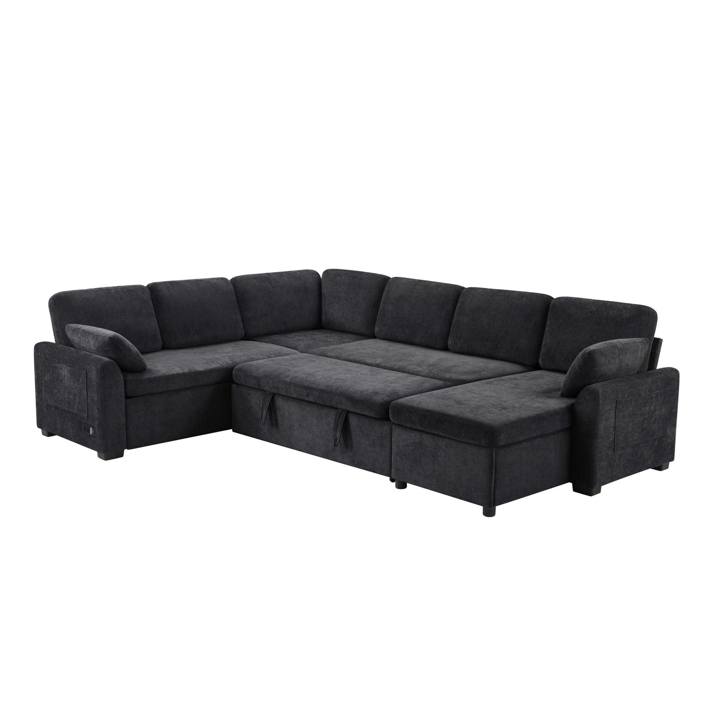 Convertible U-Shaped Sectional Sofa Bed with Reversible Chaise in gray fabric HouseOfZazla on Tampa Home & Garden Store