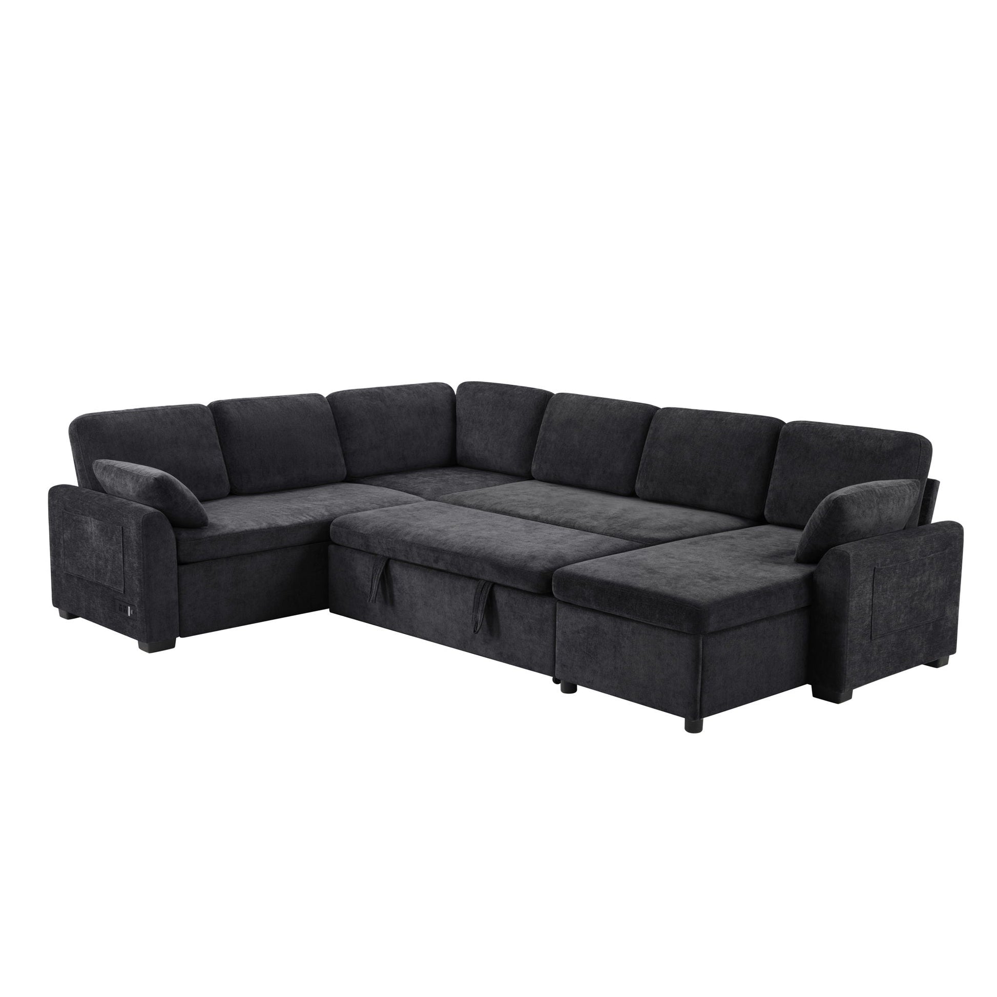 Convertible U-Shaped Sectional Sofa Bed with Reversible Chaise in gray fabric HouseOfZazla on Tampa Home & Garden Store