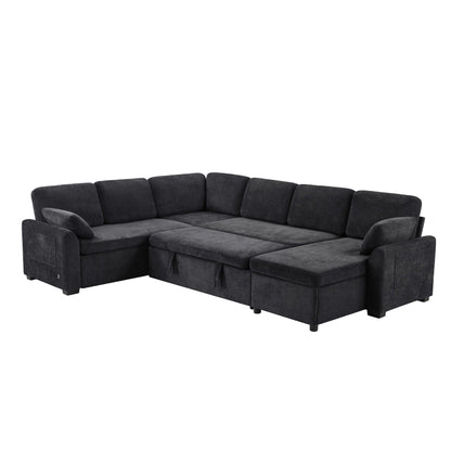 Convertible U-Shaped Sectional Sofa Bed with Reversible Chaise in gray fabric HouseOfZazla on Tampa Home & Garden Store