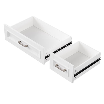 K&K 54-Inch Large Kitchen Island with Rubber Wood Drop Leaf, white finish, two open drawers on Tampa Home & Garden Store
