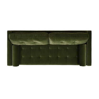 Nicholas mid-century sofa in olive green velvet with tufted seat and back cushions, square arms on Tampa Home & Garden Store