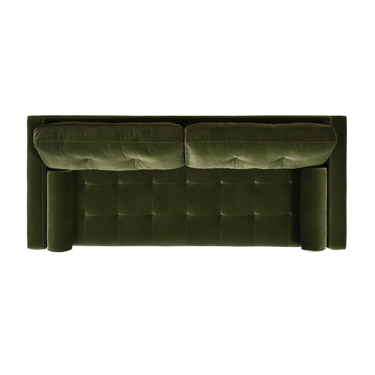 Nicholas mid-century modern olive green velvet sofa with seat cushions and padded arms on Tampa Home & Garden Store