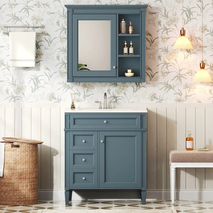 Bathroom vanity with medicine cabinet, blue finish, 2 soft-close doors and 4 drawers on Tampa Home & Garden Store