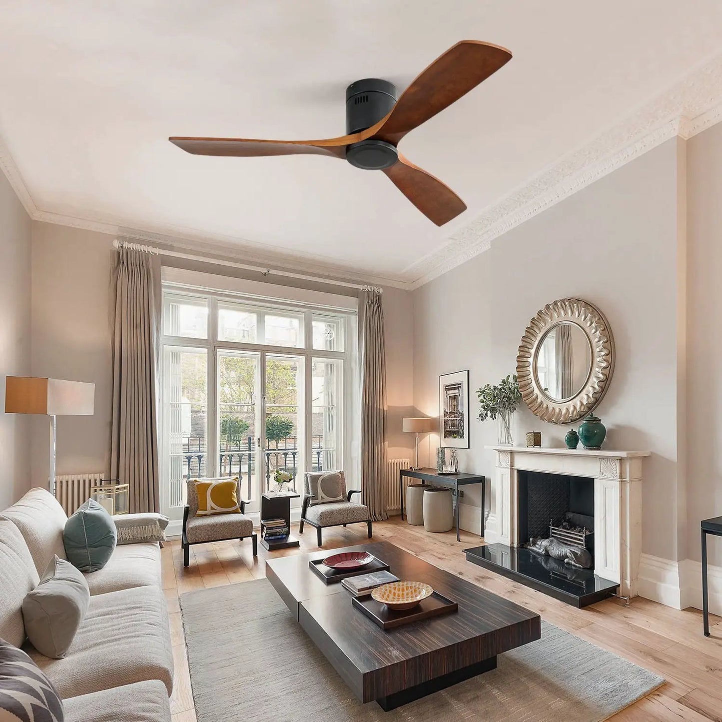 Low profile ceiling fan DC with 3 wooden blades, remote control on Tampa Home & Garden Store