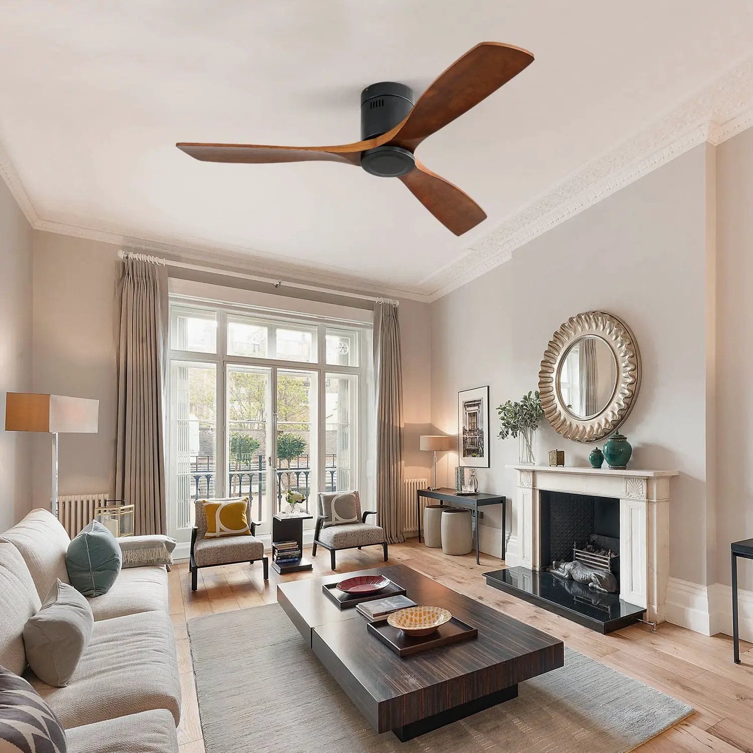 Low profile ceiling fan DC with 3 wooden blades, remote control on Tampa Home & Garden Store
