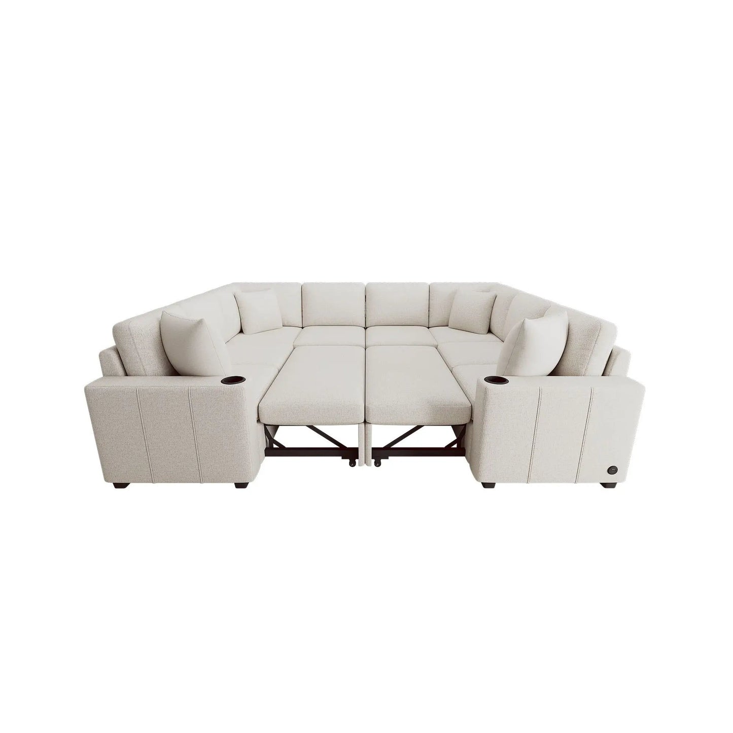 Modern U-shaped sectional sofa in beige fabric with cup holders by Unique Piece Furniture on Tampa Home & Garden Store