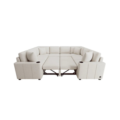 Modern U-shaped sectional sofa in beige fabric with cup holders by Unique Piece Furniture on Tampa Home & Garden Store