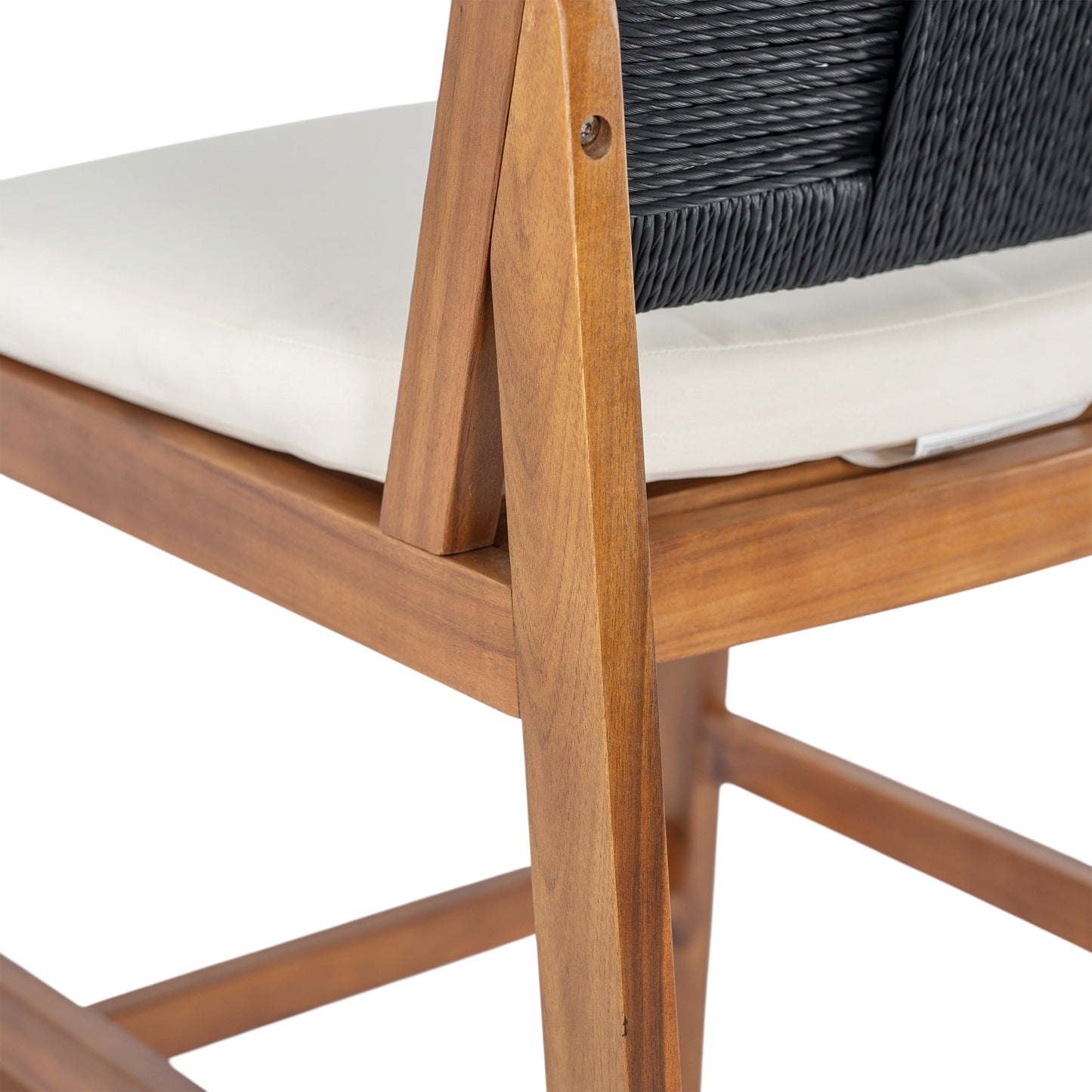 Arly Black outdoor bar stool set of 4 with acacia wood frame and black woven wicker on Tampa Home & Garden Store