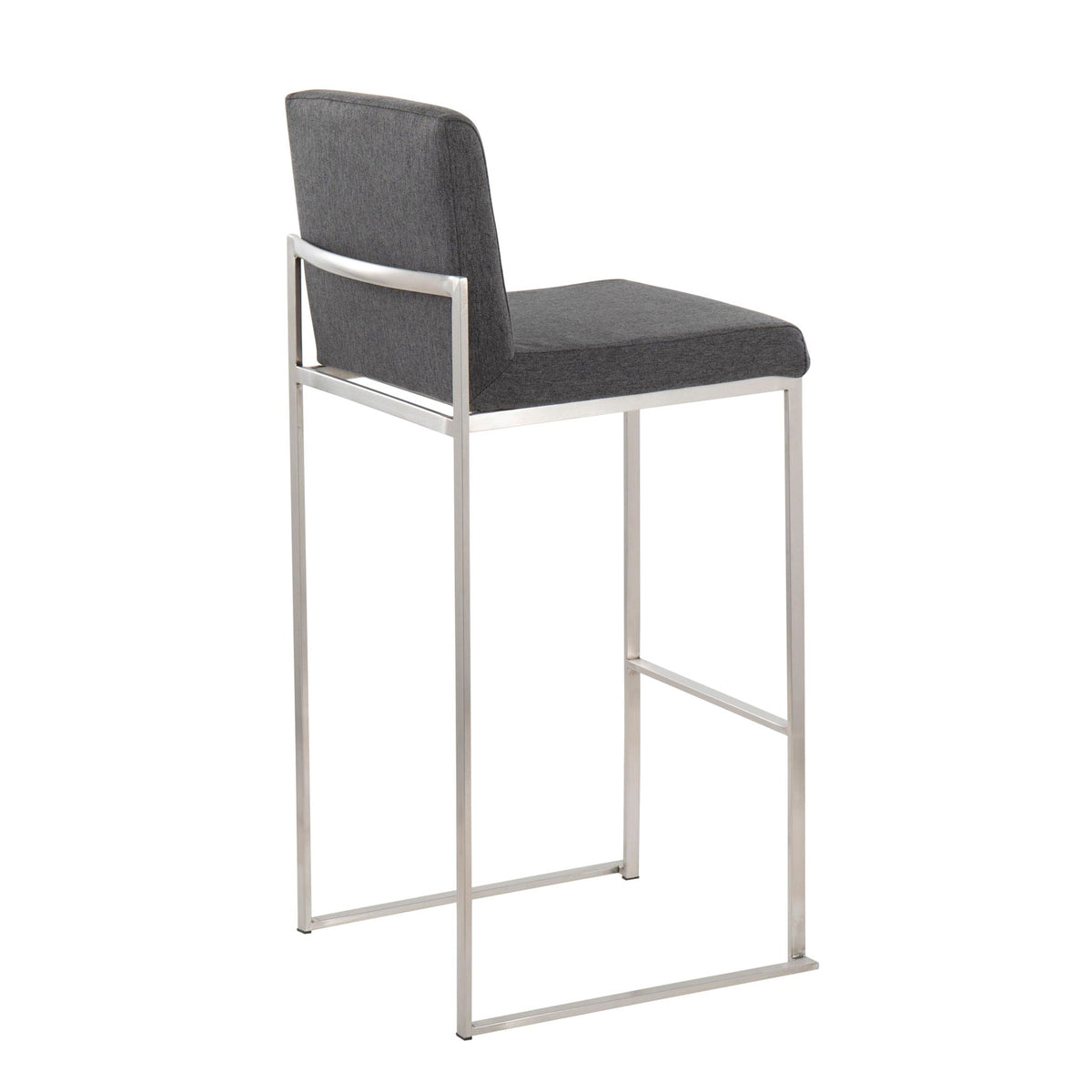 Contemporary high-back barstool with upholstered gray seat and chrome metal frame on Tampa Home & Garden Store