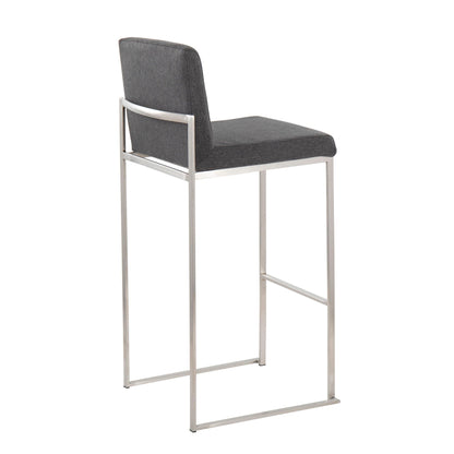 Contemporary high-back barstool with upholstered gray seat and chrome metal frame on Tampa Home & Garden Store