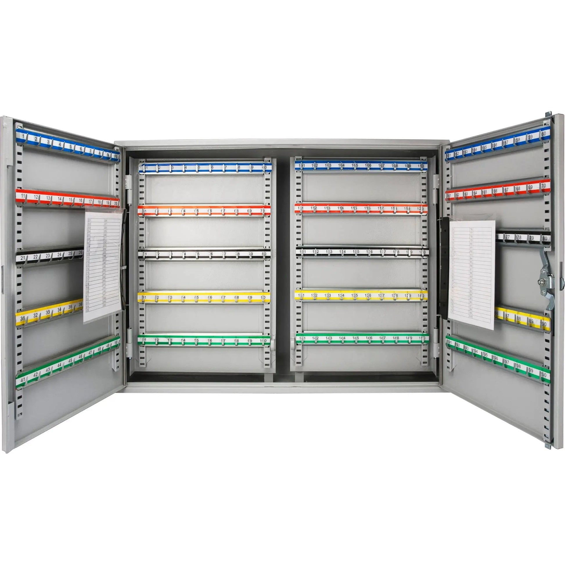 Adjustable Key Cabinet With Lock storage organizer in metal with blue red yellow green strips on Tampa Home & Garden Store