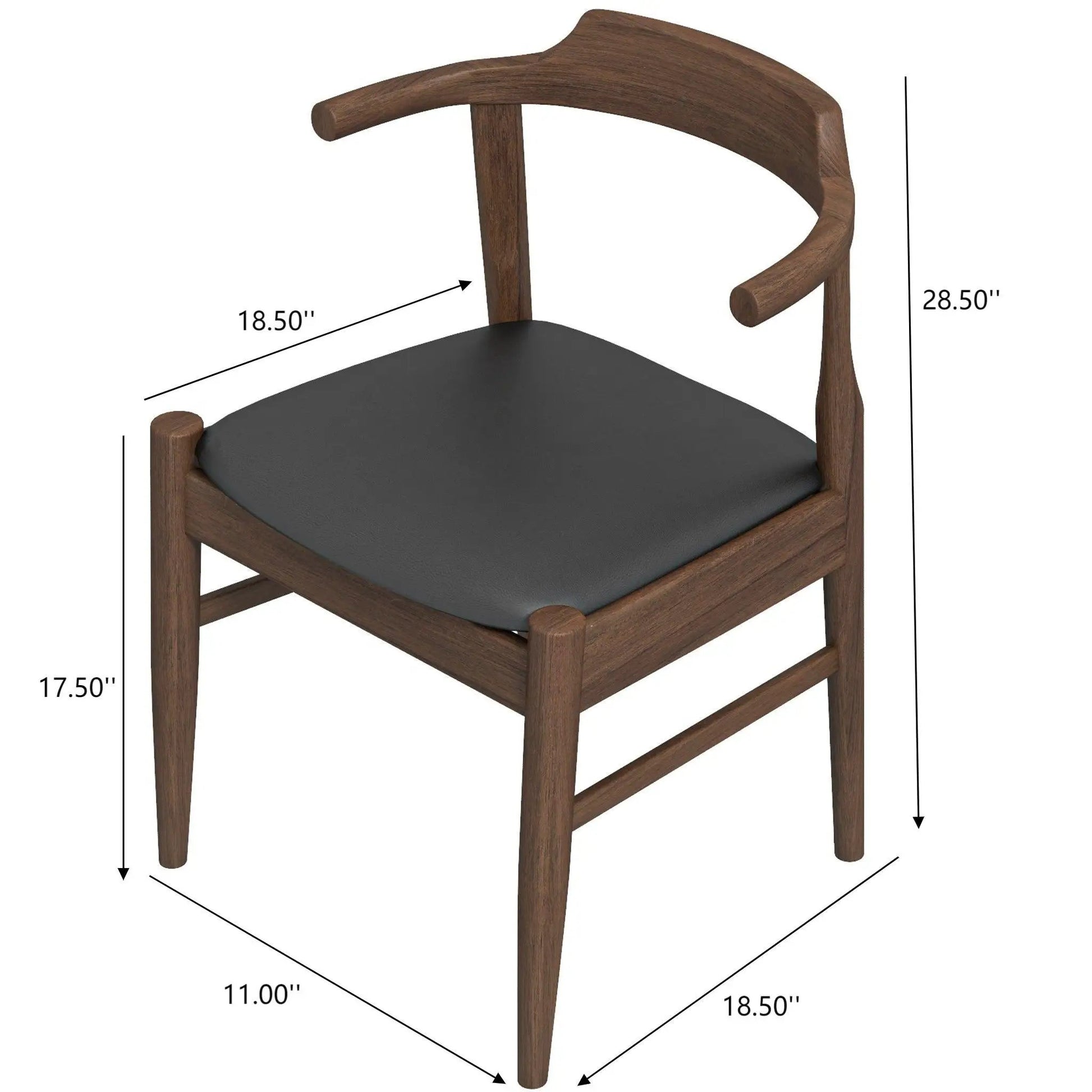 Leon Mid-Century Modern Dining Chair set of 2 with dark wood frame and black seat by Unique Piece on Tampa Home & Garden Store