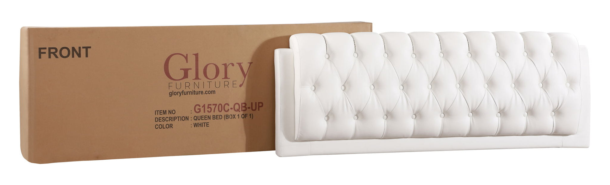 Tufted Upholstered Bed white faux leather with button-tufted headboard Glory Furniture on Tampa Home & Garden Store