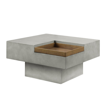 Kailano Weathered Table Gray concrete coffee table with copper nested trays HouseOfZazla on Tampa Home & Garden Store