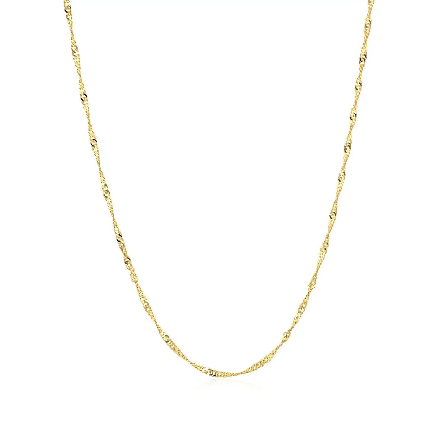 14k yellow gold Singapore chain necklace 1.5mm, delicate textured links on Tampa Home & Garden Store