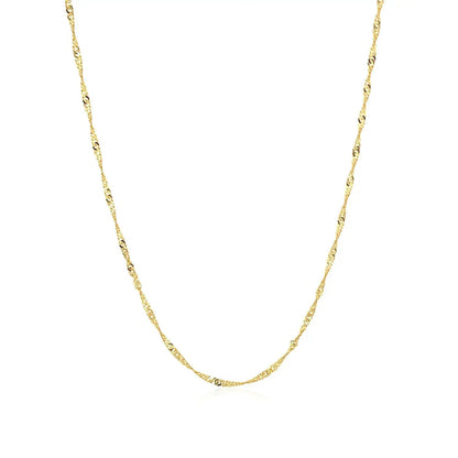 14k yellow gold Singapore chain necklace 1.5mm, delicate textured links on Tampa Home & Garden Store