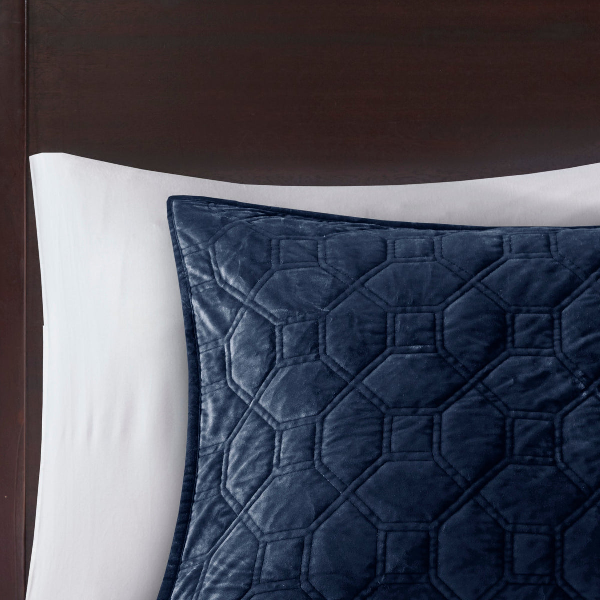 Navy velvet quilt set 3-piece with geometric stitching for king/cal king bed by HouseOfZazla on Tampa Home & Garden Store