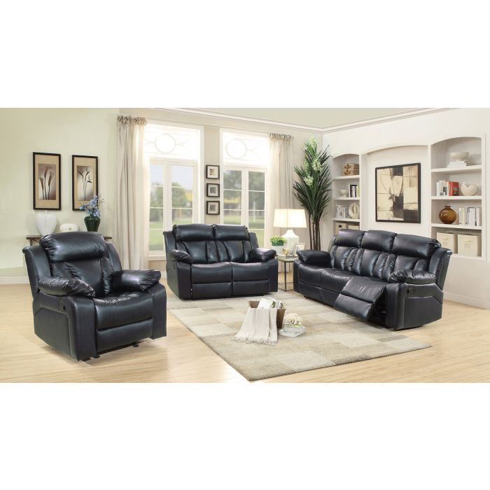 Cozy padded reclining loveseat in black leather with sturdy frame on Tampa Home & Garden Store