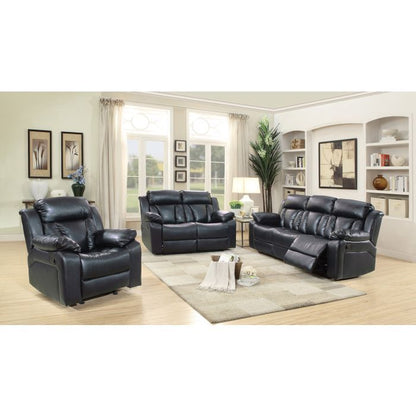 Cozy padded reclining loveseat in black leather with sturdy frame on Tampa Home & Garden Store