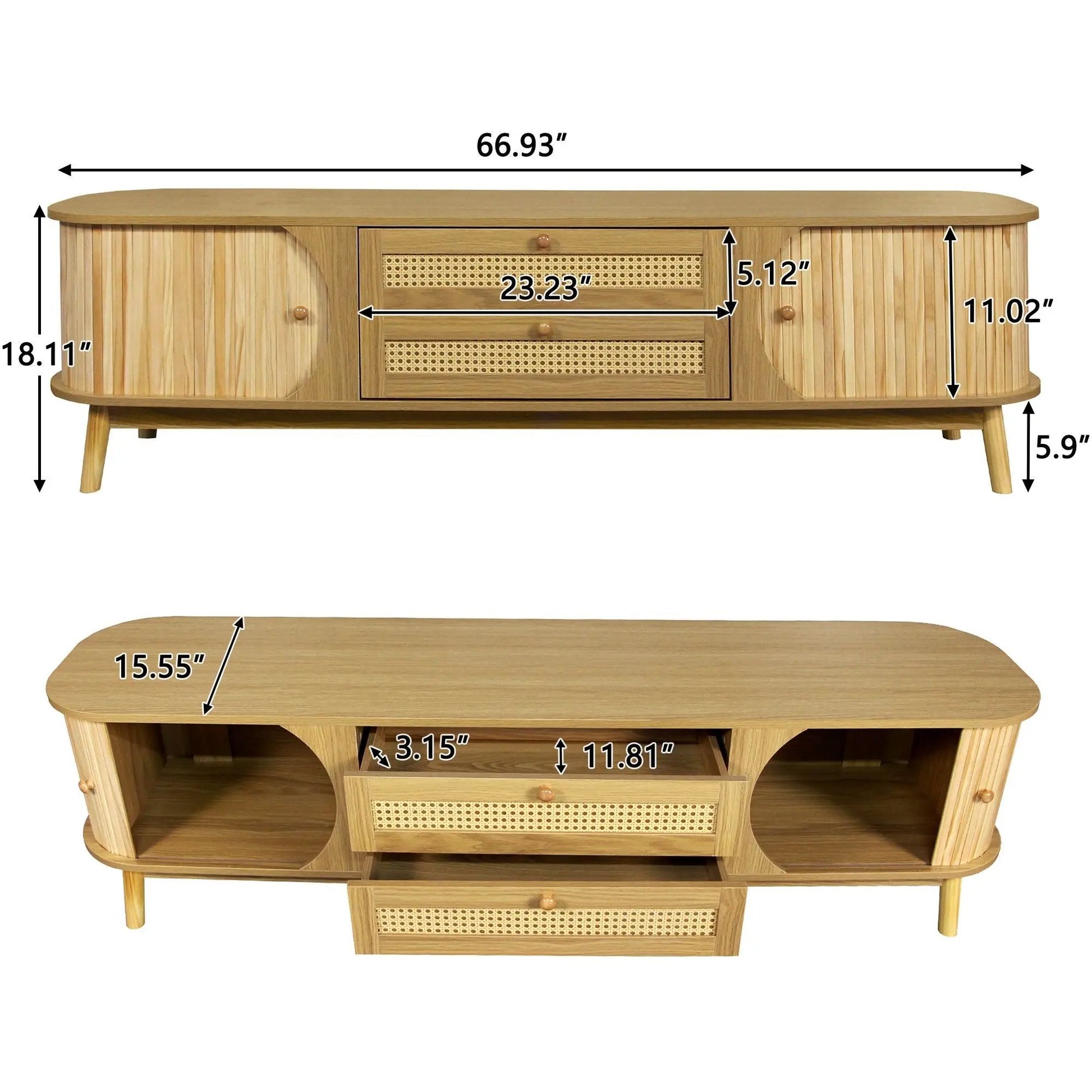 Rattan TV stand with cane-front drawers in natural wood by Unique Piece for 75 in TVs on Tampa Home & Garden Store
