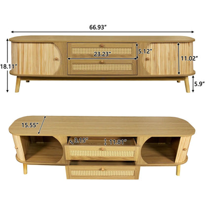 Rattan TV stand with cane-front drawers in natural wood by Unique Piece for 75 in TVs on Tampa Home & Garden Store