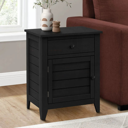 Accent Nightstand black wood with storage drawer and slatted sides, transitional style on Tampa Home & Garden Store