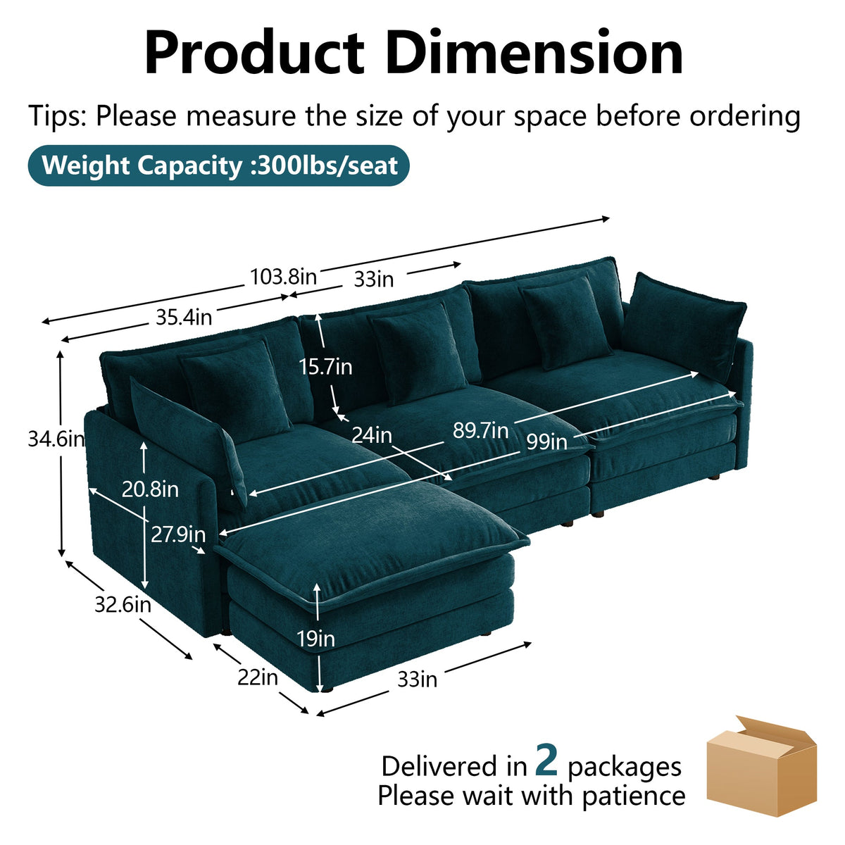 Oversize Chenille Fabric Sofa and Ottoman