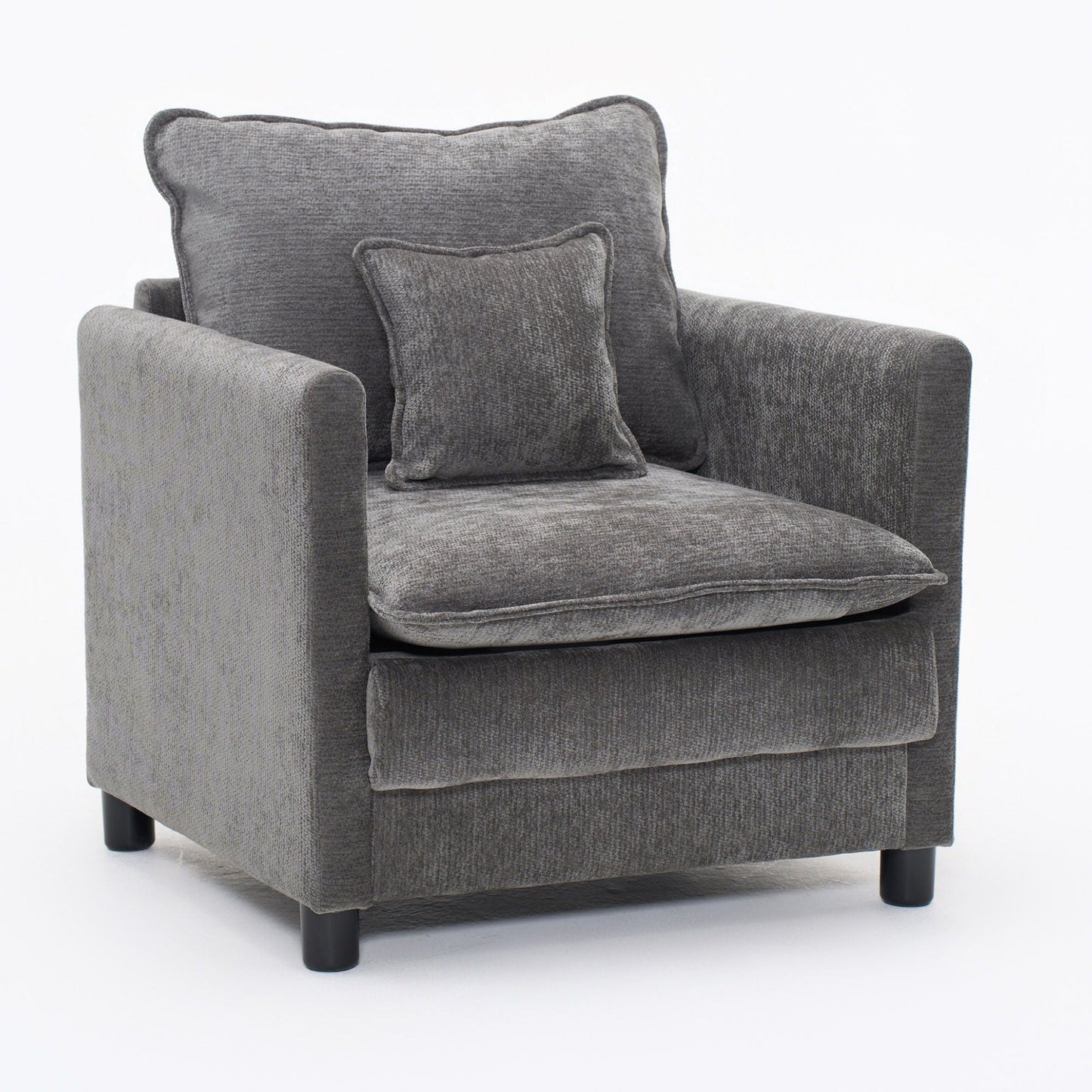 Modern Reading Armchair with Cozy Cushioned Back in gray textured fabric with two cushions on Tampa Home & Garden Store