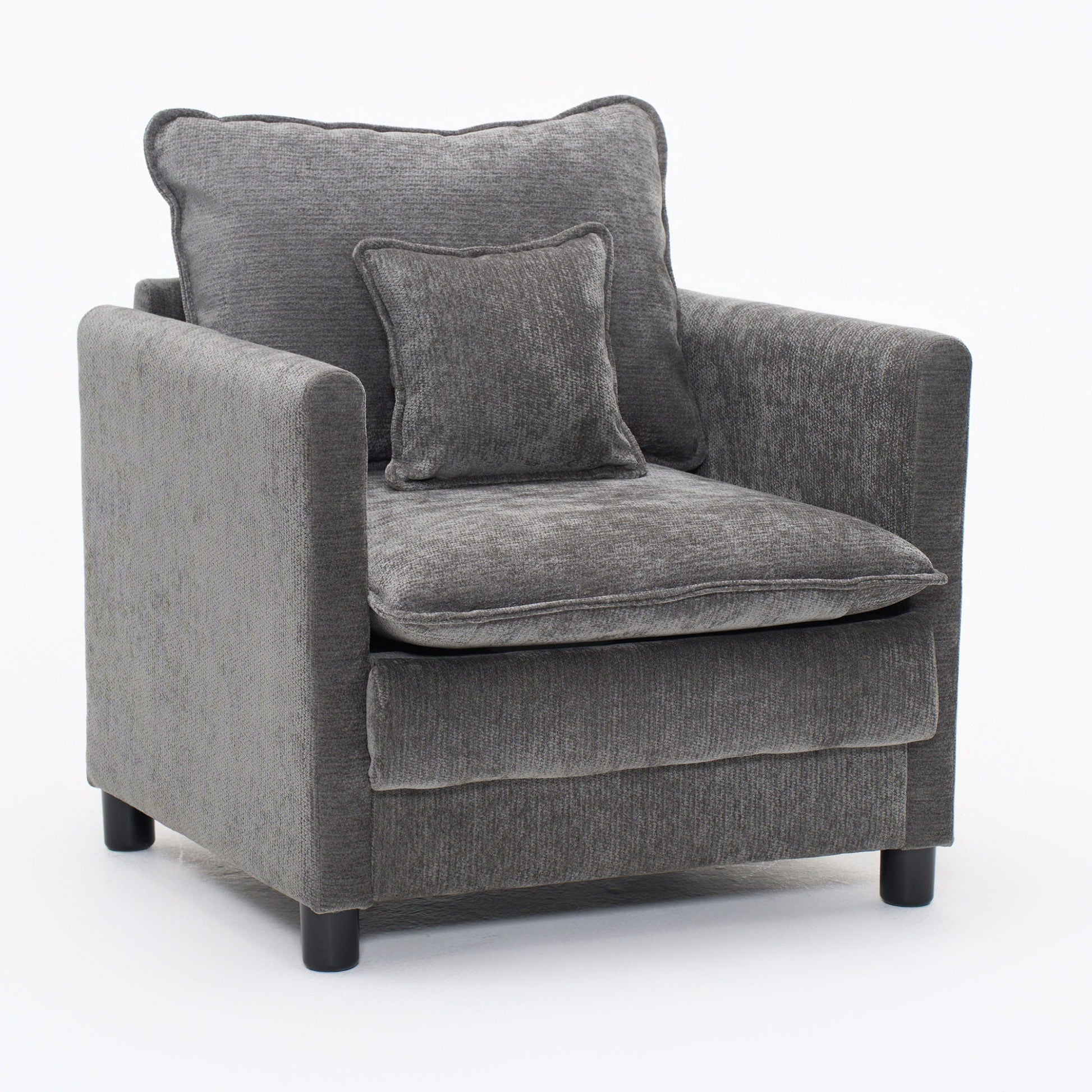 Modern Reading Armchair with Cozy Cushioned Back in gray textured fabric with two cushions on Tampa Home & Garden Store