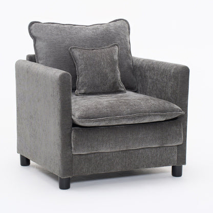 Modern Reading Armchair with Cozy Cushioned Back in gray textured fabric with two cushions on Tampa Home & Garden Store