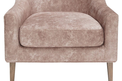 Hi Back Accent Chair light brown upholstery with curved back and wooden legs on Tampa Home & Garden Store