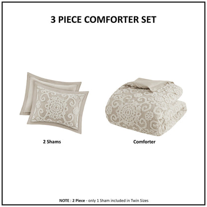 Cotton Comforter Mini Set Taupe King with 2 shams and textured damask comforter HouseOfZazla on Tampa Home & Garden Store