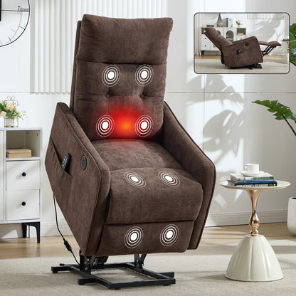 Brown chenille single-motor power lift recliner chair by HouseOfZazla with remote on Tampa Home & Garden Store