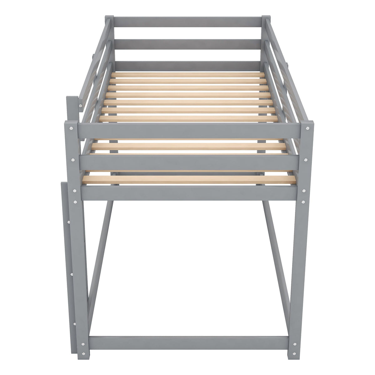 Floor bunk bed with ladder, gray metal frame, light wood slats HouseOfZazla on Tampa Home & Garden Store