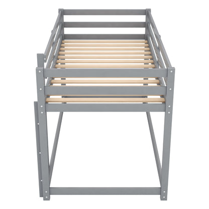 Floor bunk bed with ladder, gray metal frame, light wood slats HouseOfZazla on Tampa Home & Garden Store