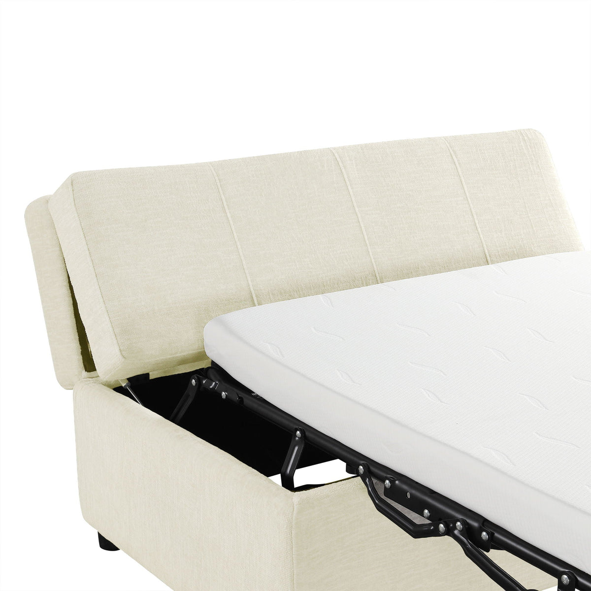 Twin size folding ottoman sleeper bed with mattress, cream fabric by HouseOfZazla on Tampa Home & Garden Store