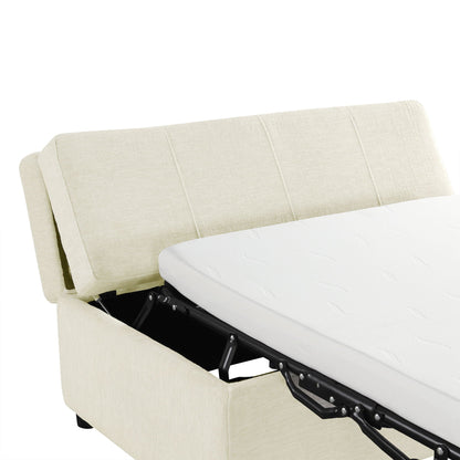 Twin size folding ottoman sleeper bed with mattress, cream fabric by HouseOfZazla on Tampa Home & Garden Store